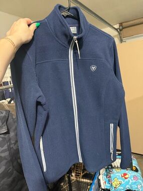 Ariat Navy Fleece Zip Jacket with White Trim